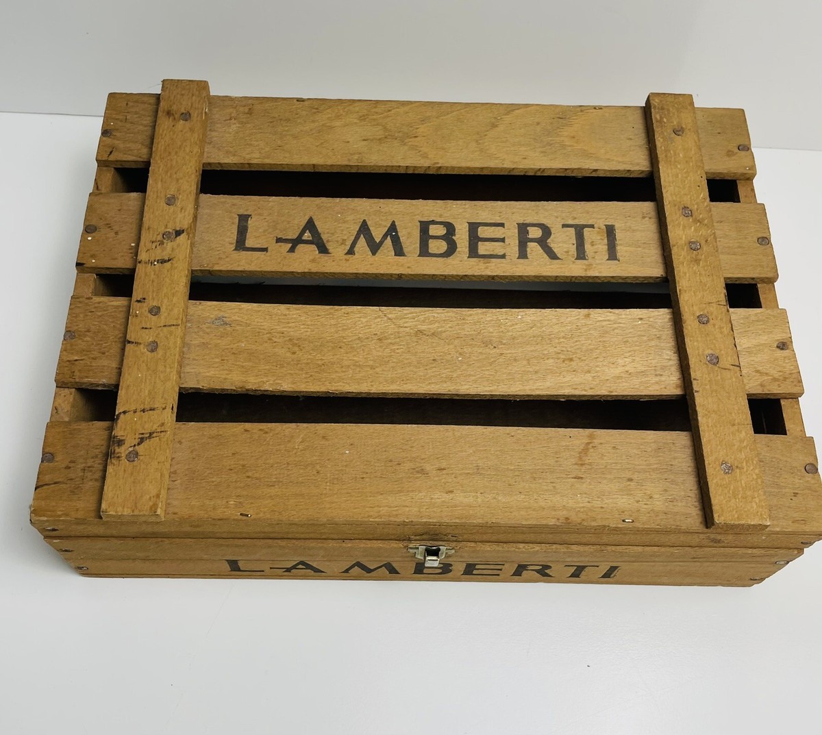 Sweet Vintage Lamberti Italy Wooden Wine Box Crate - Metal Latch