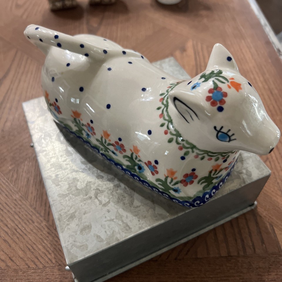 Polmedia Polish Pottery Stoneware Butter Dish Cow Spring Flowers eBay