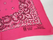 Vtg Antique PINK PAISLEY PARIS Cotton Biker USA BANDANA Kerchief Hanky 20"
