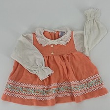 Carters VTG Knit Mauve Salmon Dress T-Neck Ruffle Sleeve 18M - Made in USA - EUC