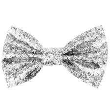 KALIONE Sequin Bow Ties Bowtie for Men, Adjustable Men's Pre-Tied Bow Silver