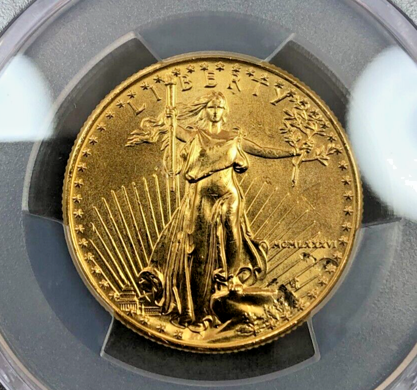 1986 $25 American Gold Eagle 1/2oz PCGS MS66 ~ Mint Error Obverse