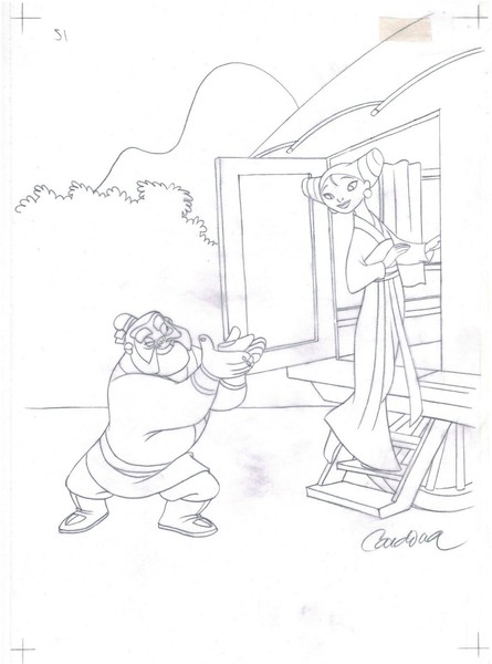 Disney's Mulan - Dibujo de producción original - Cardona - Firmado