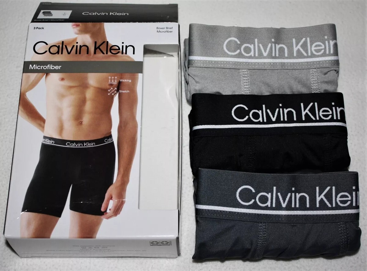 3 Calvin Klein Boxer Briefs Microfiber Stretch Gray Black Pack