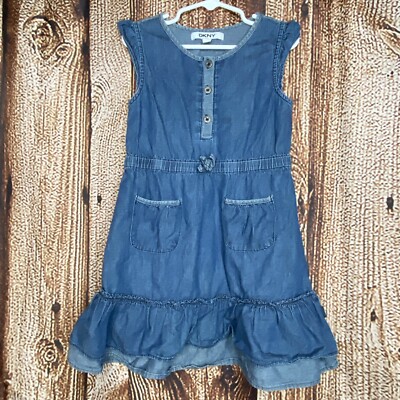 DKNY Girl s Denim Chambray Dress Cap Sleeve Size 5