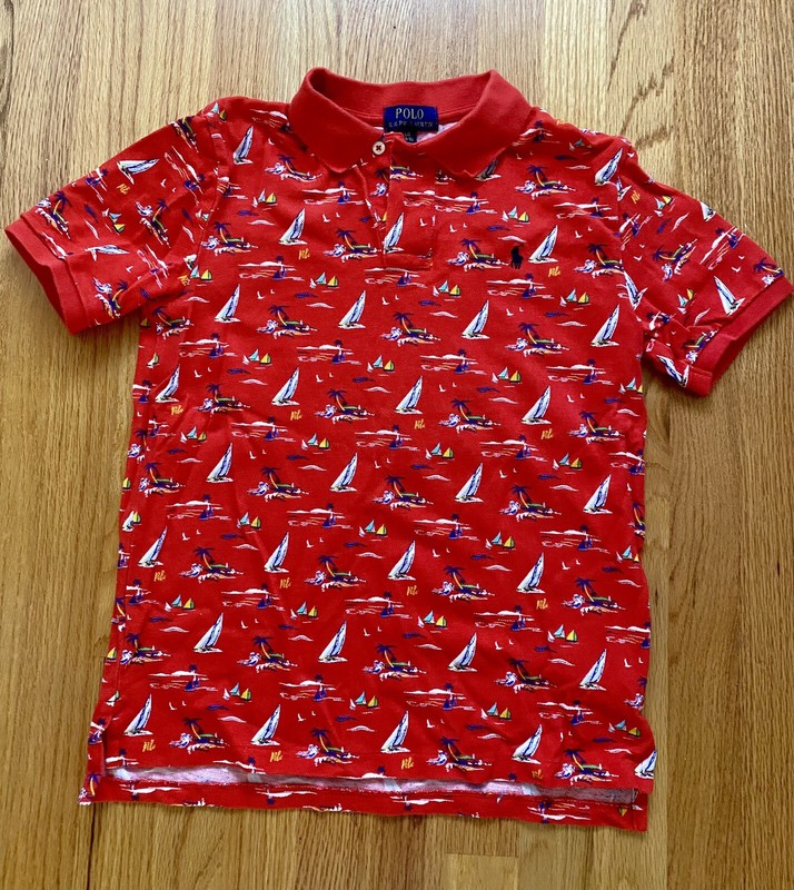 Polo Ralph Lauren Polo Shirt Boys Size 14-16 Red Sailboats Nautical Performance