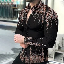 Camisa Botones Hombre Manga Larga Color Negro Casual Clásico Vestido Fiesta Moda