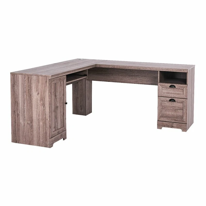 Costway L Shaped MDF Corner Computer Desk with Drawers in Brown