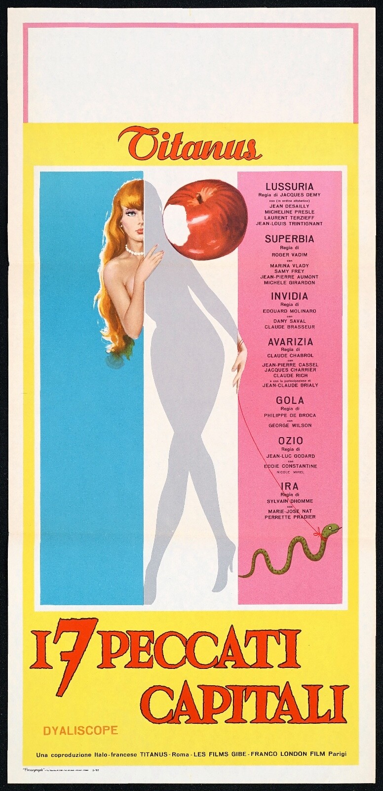 Locandina originale film I sette peccati capitali (1952) - Regia di Carlo Rim, Claude Autant-Lara, Eduardo De Filippo, Georges Lacombe, Jean Dréville, Roberto Rossellini, Yves Allégret
