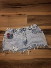 Vintage Gitano Size 18 Juniors Women Short Skirt Mini Denim Jean Patches