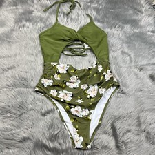 Cupshe Womens Green White Floral Cut Out One Piece Swimsuit XXL