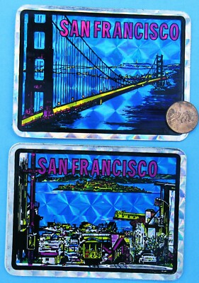 Prismatic STICKER Pair '70s vtg SAN FRANCISCO California Golden Gate Bridge - 4''