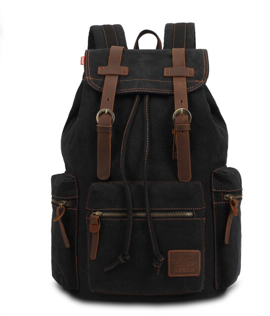 KAUKKO Vintage Backpack – Canvas & Leather Rucksack For Laptop, Waterproof, 23L Capacity, Adjustable Straps