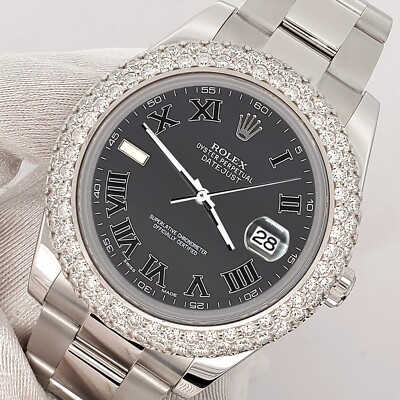 Rolex Datejust II 41mm 6.25ct Diamond Bezel/Rhodium Gray Watch