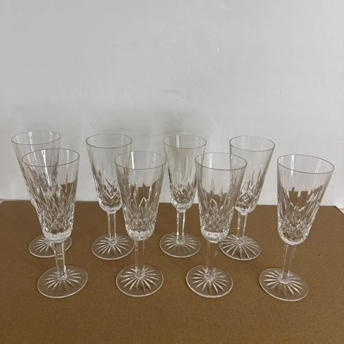 WATERFORD LISMORE 70's era Crystal Champagne Flute Glasses 7 1/4'' Tall Set Of 8