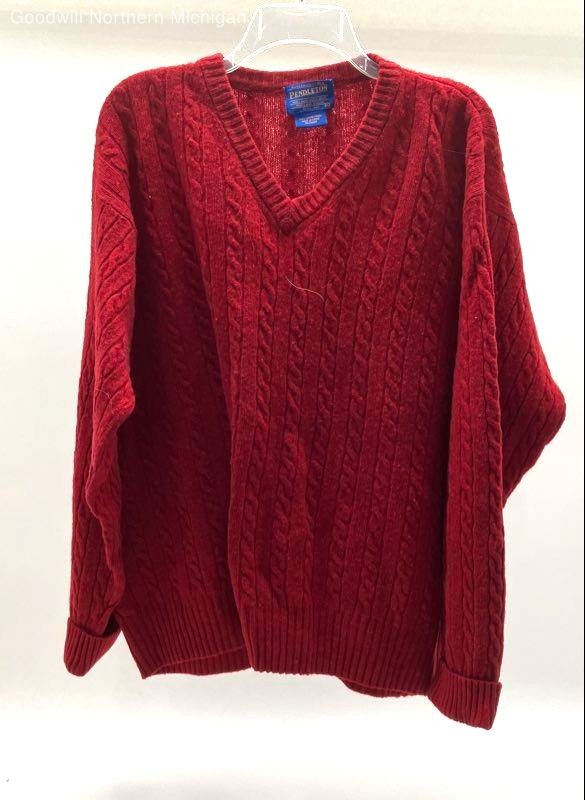 Men's PENDLETON Red Wool Pullover V-Neck Cable Kn… - image 1