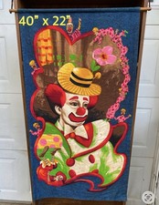 1970s Latch Hook Rug Wall Hanging Clown Circus Tapestry 40x22" Decor