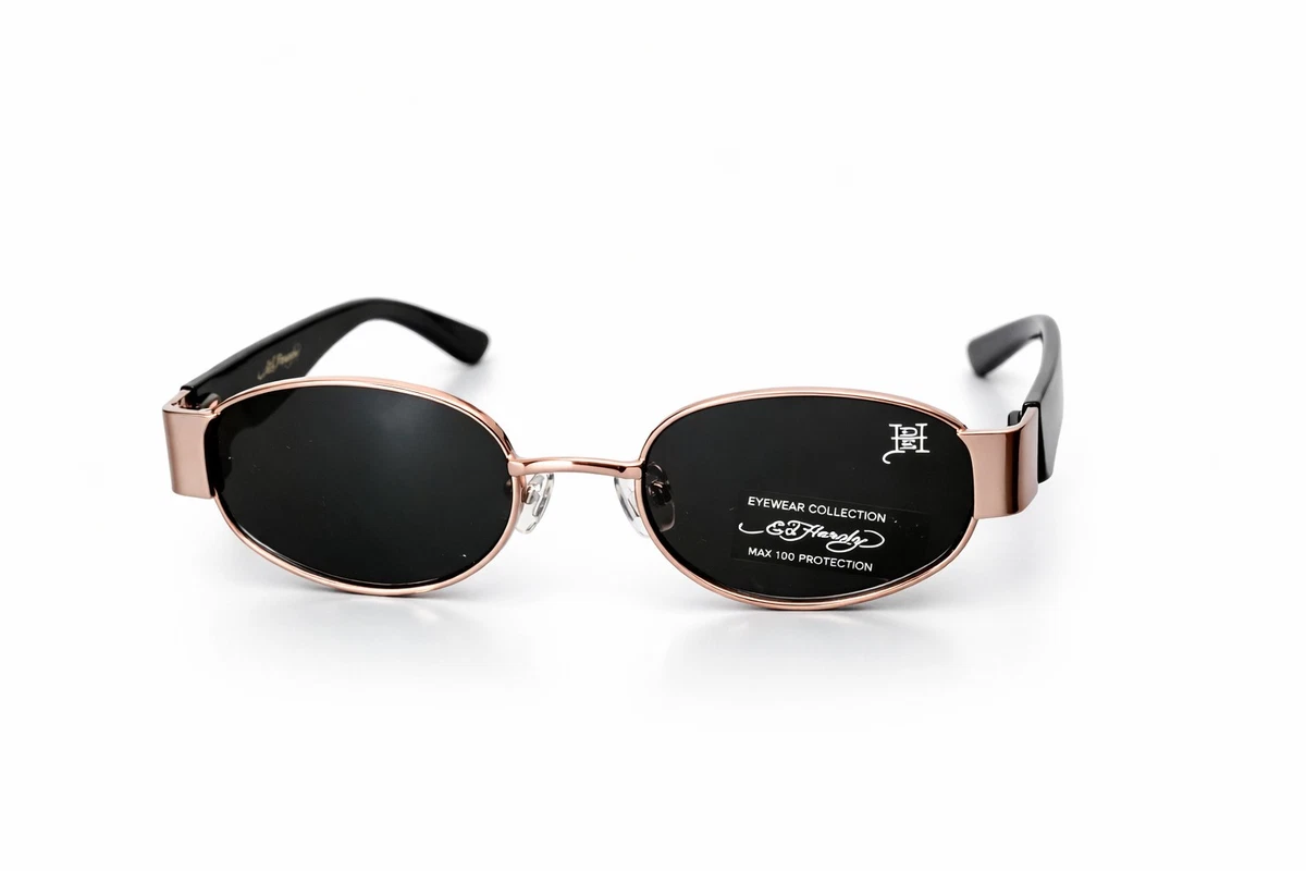 Ed Hardy Gold Metal Oval Sunglasses with DARK GREY Lenses NWOT Ed Hardy Men main image 2
