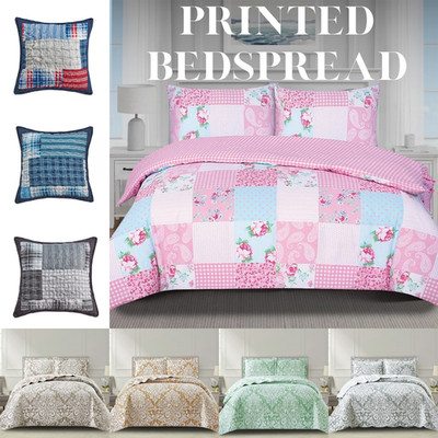 3 Stück Patchwork Gesteppt Tagesdecke Bettüberwurf Bedruckt Bettwäsche Set Double King