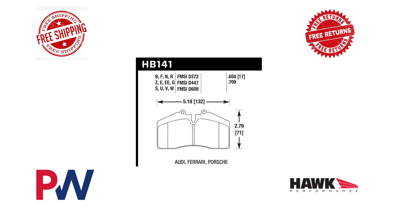 Hawk Disc Brake Pad Rear / Front For Ferrari 456 GT, Porsche 911 / HB141E.650