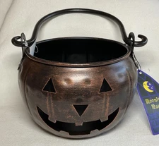 Moonlight Manor 4.5 x 7.5 inches Metal Bronze BUCKET JACK O LANTERN NWT