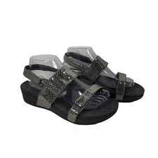 Vionic Pacific Bolinas Slingback Wedge Sandals Women’s Silver Reptile Print Sz 8