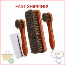 4-Piece Horsehair Shoe Brush Shine Kit, Shoe Polish Kit, Leather Shoes Boot Clea