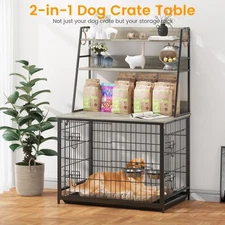 Large Dog Crate Furniture Wooden Kennel with Storage Shelves