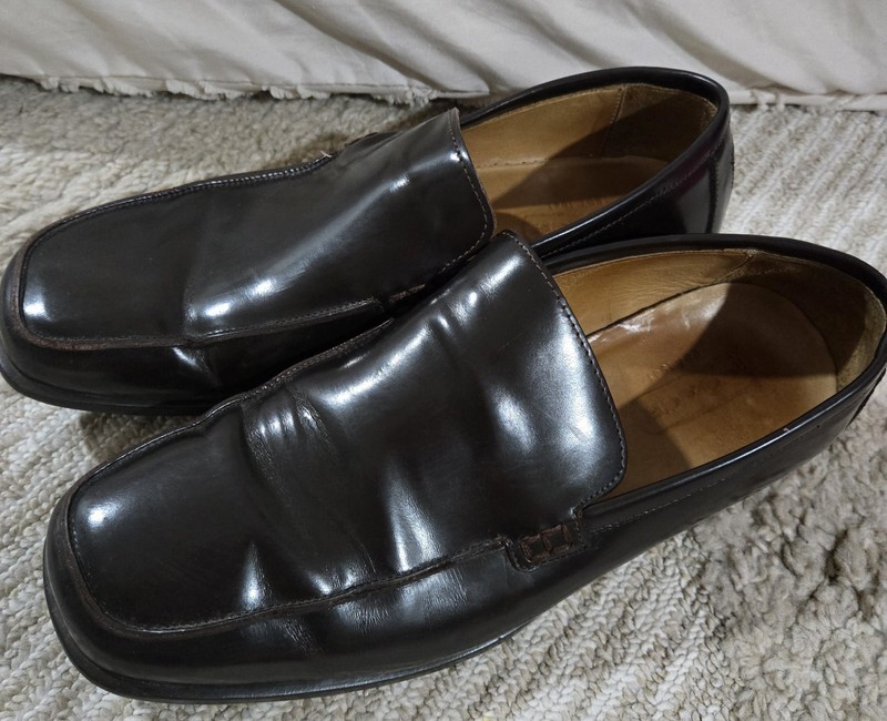 COACH Men's Black Leather Slip-On Loafer Square Toe Logo Rubber Sole 8 41
