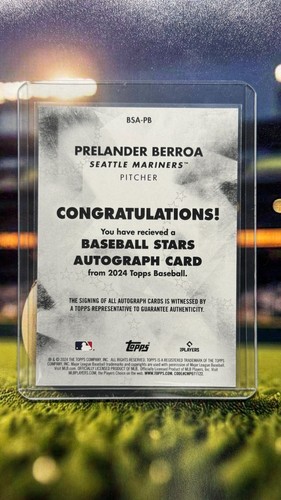 2024 Topps Serie 1 Estrellas de Béisbol Prelander Berroa Autógrafo RC BSA-PB Mariners - Imagen 3 de 3