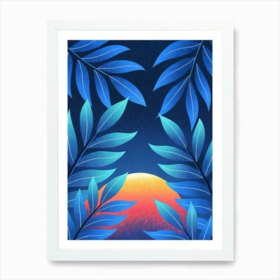 Sunset With Leaves Art Print Framed Wall Art Poster Canvas Print Picture