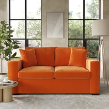 2 Seater Pull-Out Sofa Bed in Orange Velvet - Layton LYT004