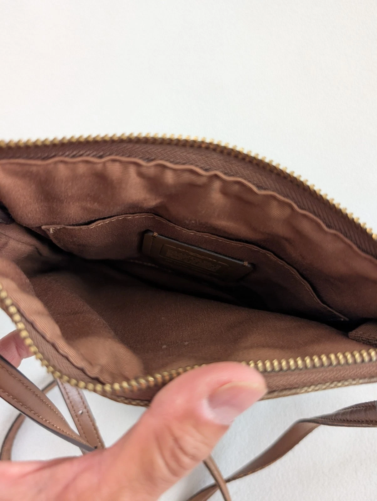 Lotto portafoglio Coach Swingpack Signature marrone marrone marrone chiaro F58309