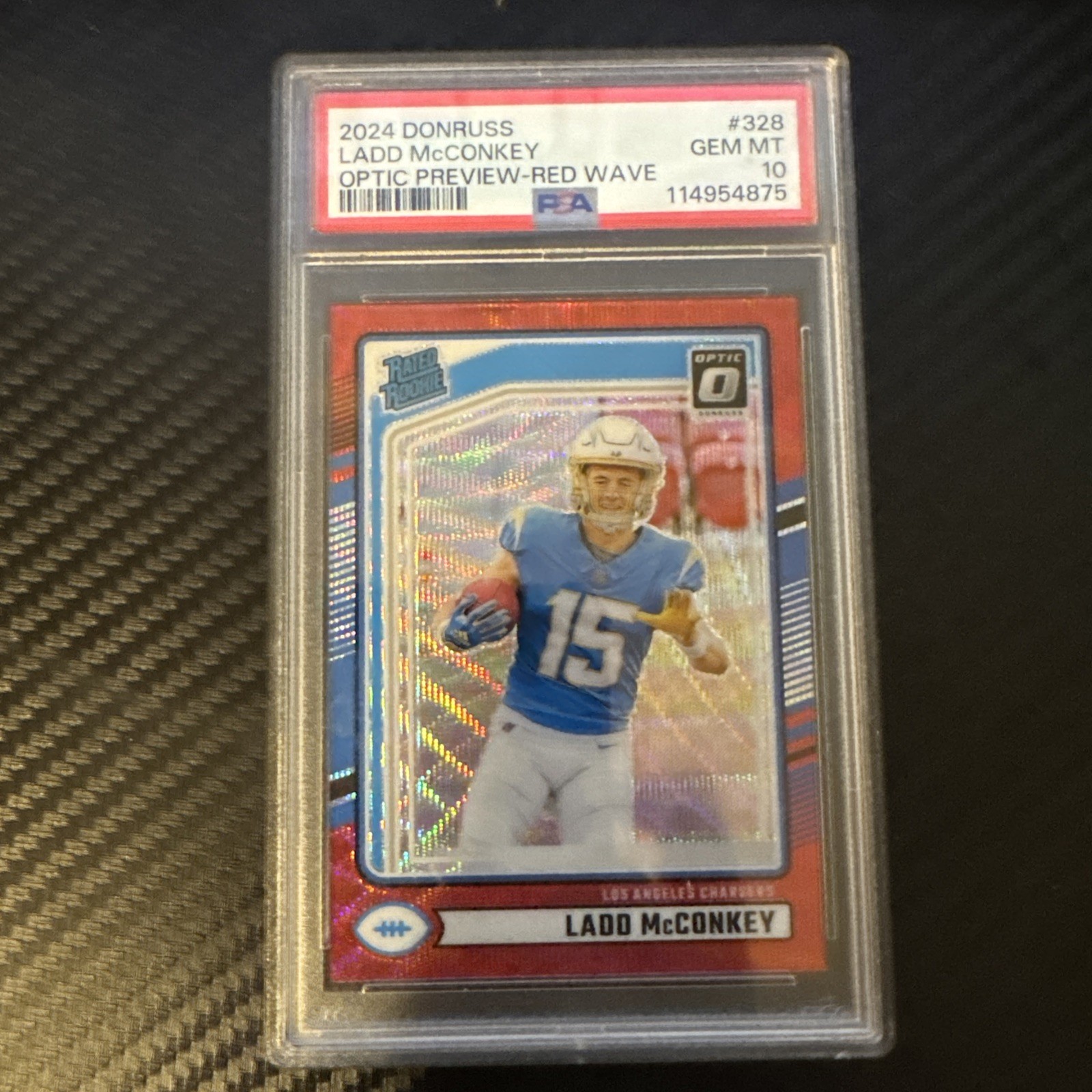 2024 Panini Donruss Rated Rookie Ladd McConkey #328 Optic Preview Red Wave Prizm