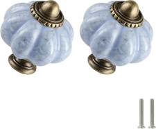Blue Crackle Pumpkin Knobs 12 Pack Ceramic Cabinet Knobs Vintage Drawer Pulls -
