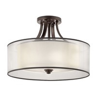 Deckenleuchte Rund Weiß Bronze Antik Ø51Cm Glas Leinen Metall Deckenlampe