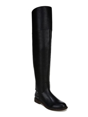 FRANCO SARTO Womens Black Round Toe Stacked Heel Leather Riding Boot 6