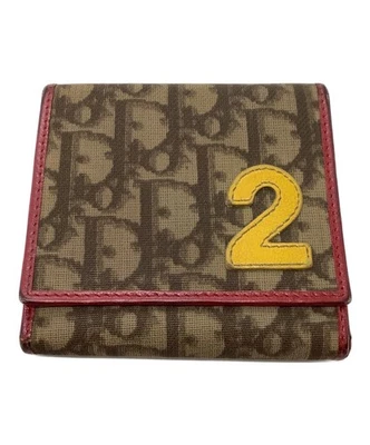Christian Dior Trotter Logo Bifold Wallet Geldbörse PVC Leder Braun Rot Damen - Bild 1 von 4