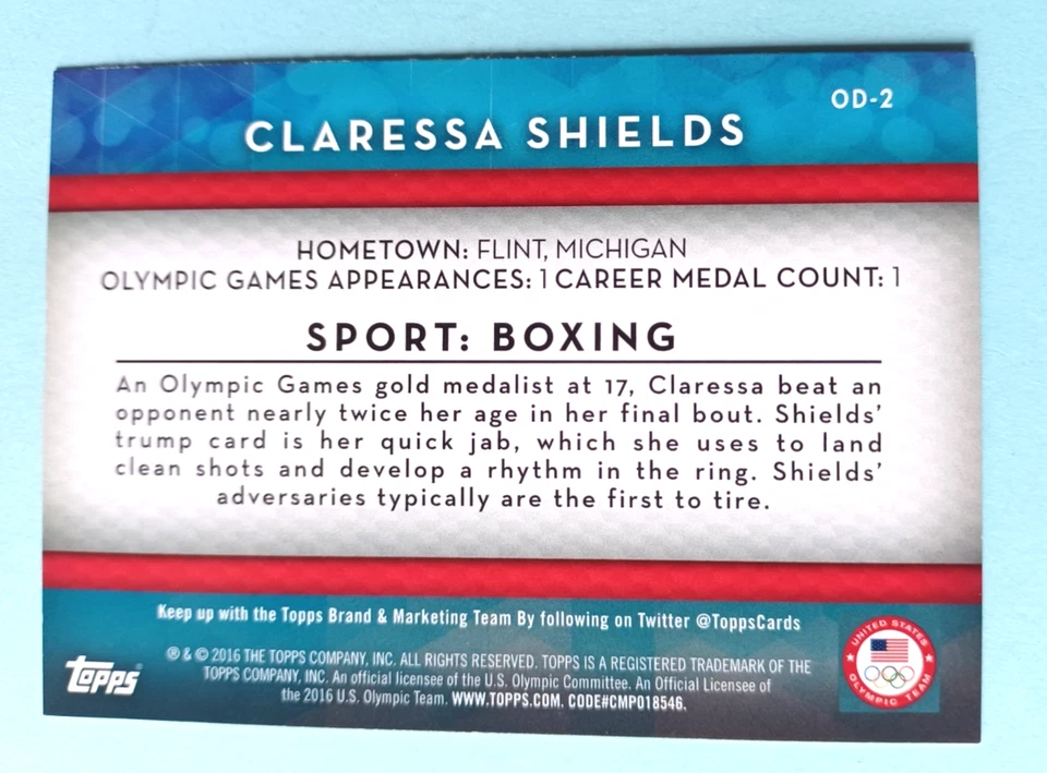 2016 TOPPS OLYMPIC DISCIPLINE CLARESSA SHIELDS #OD2 RC TEAM USA BOXING MMA - Image 2 of 2