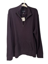 Lands' End Men's Quarter-zip Pullover Sweatshirt Navy Kangaroo Pocket Sz XL NWT