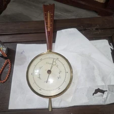 Airguide Barometer Thermometer Brass Wood Wall Weather Station Vintage USA