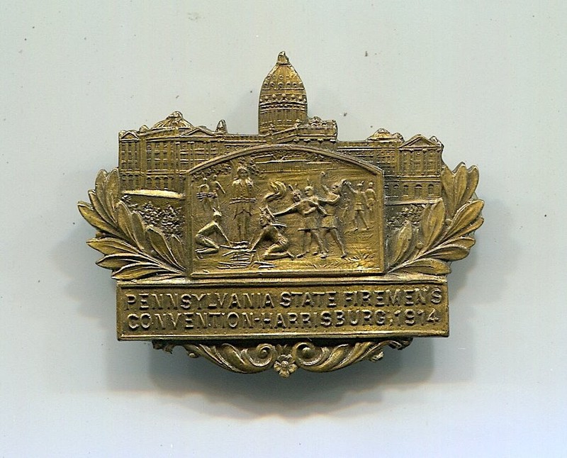 Pennsylvania State Firemen's Convention Harrisburg PA 1914 Brass Pin