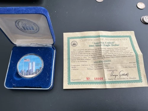 2001 Brilliant Uncirculated American Silver Eagle     .999 Silver COA enclosed