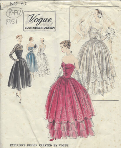 1951 Vintage VOGUE patrón de costura B34 vestido de noche y boda (R972) - Imagen 1 de 2