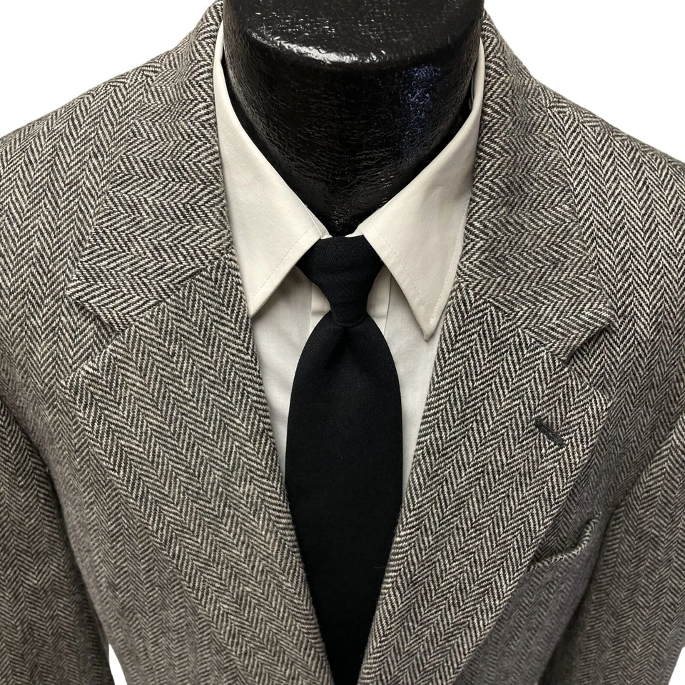 NUEVO Abrigo Deportivo Savile Row Para Hombre Negro Gris ESPIGA Chaqueta LANA TWEED Blazer Foto 2 de 4