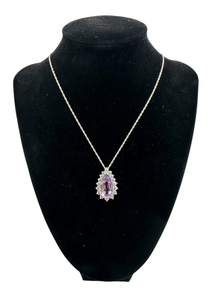 Collar Dominique Vintage Plata de Ley 925 Amatista Lágrima Gota Foto 3 de 4