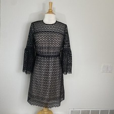 J. Crew Women's Black Size 4 Floral Crochet Bell Sleeve Sheath Dress EUC Classic