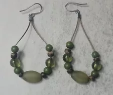 Round Green Brown Bead Dangle Pierced Fashion Jewerly Earrings Earring