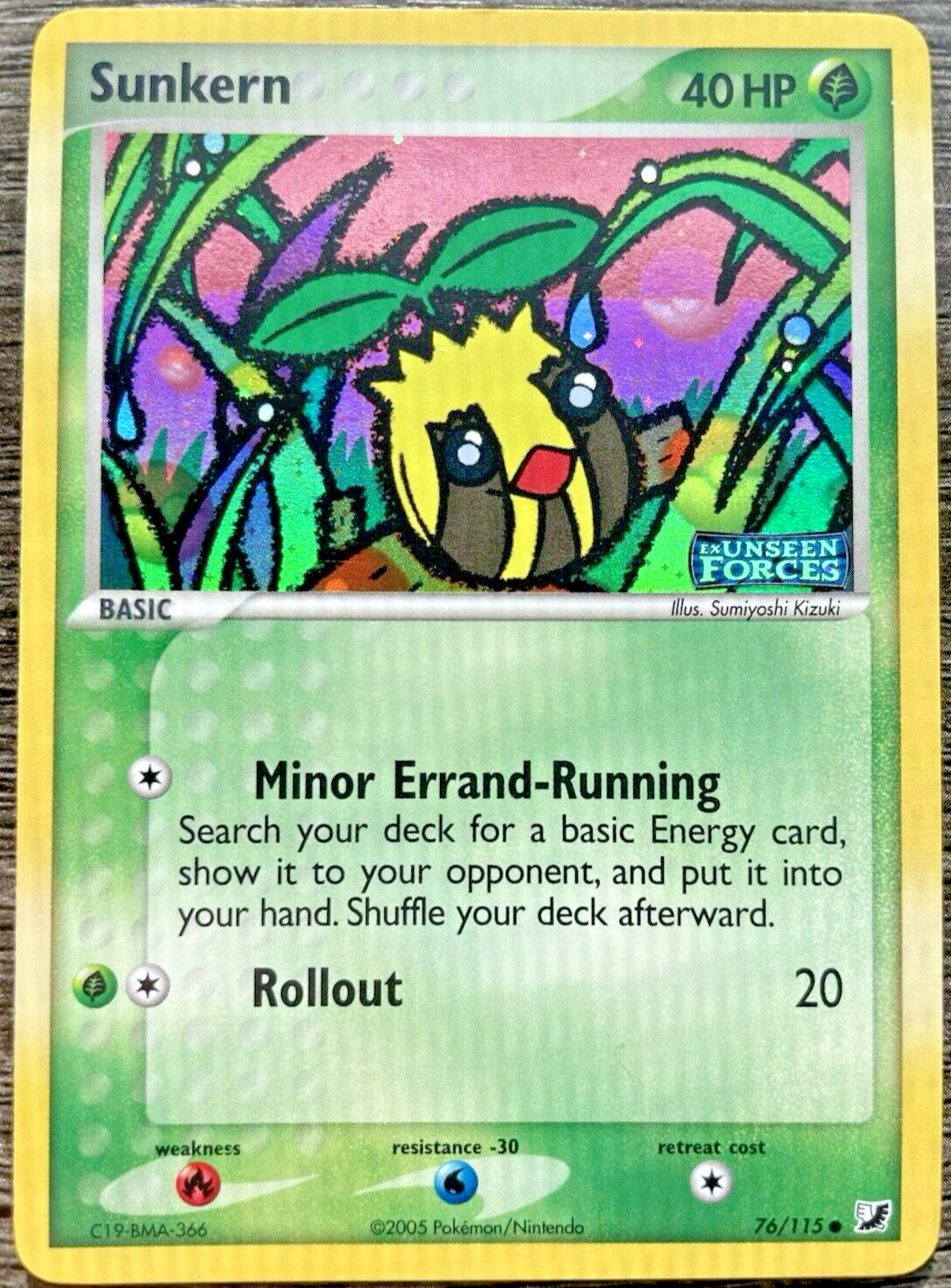 Pokemon Card: Sunkern 76/115 - EX Unseen Forces - Stamped Reverse Holo - LP
