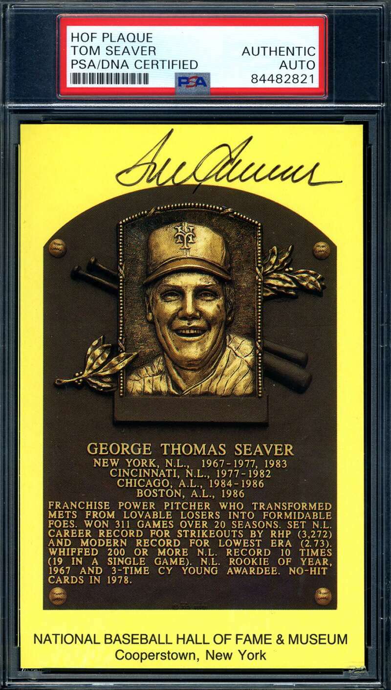 Tom Seaver PSA DNA Cert Signed Gold Hall of Fame Plaque Autograph